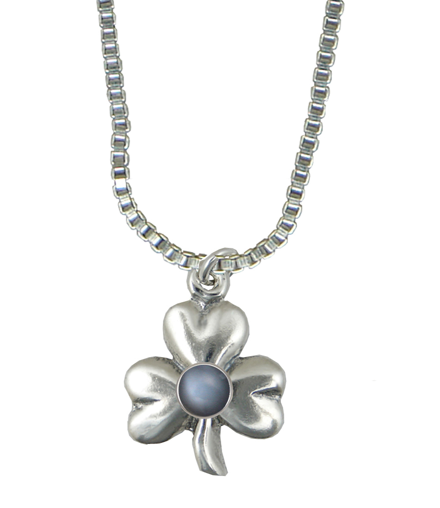 Sterling Silver Lucky Shamrock Pendant With Grey Moonstone